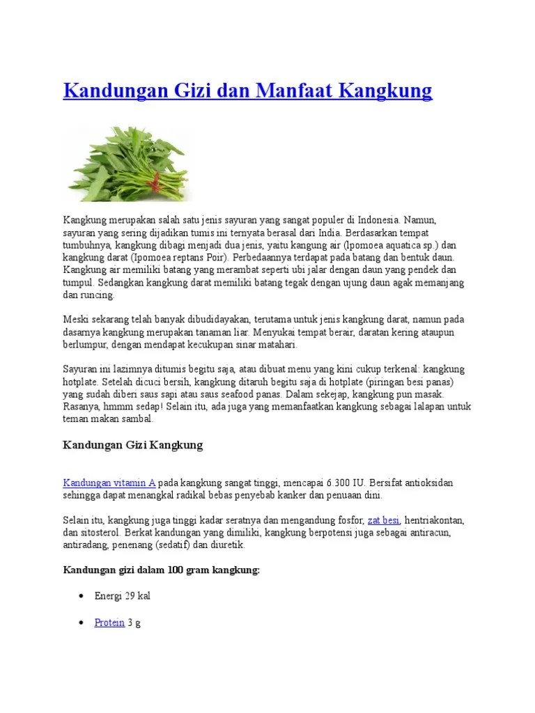 Kandungan Gizi Dan Manfaat Kangkung | PDF