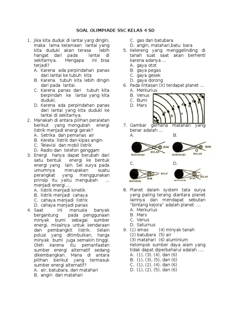 Soal Olimpiade Ipa Sd Dan Kunci Jawabannya Pdf 2009