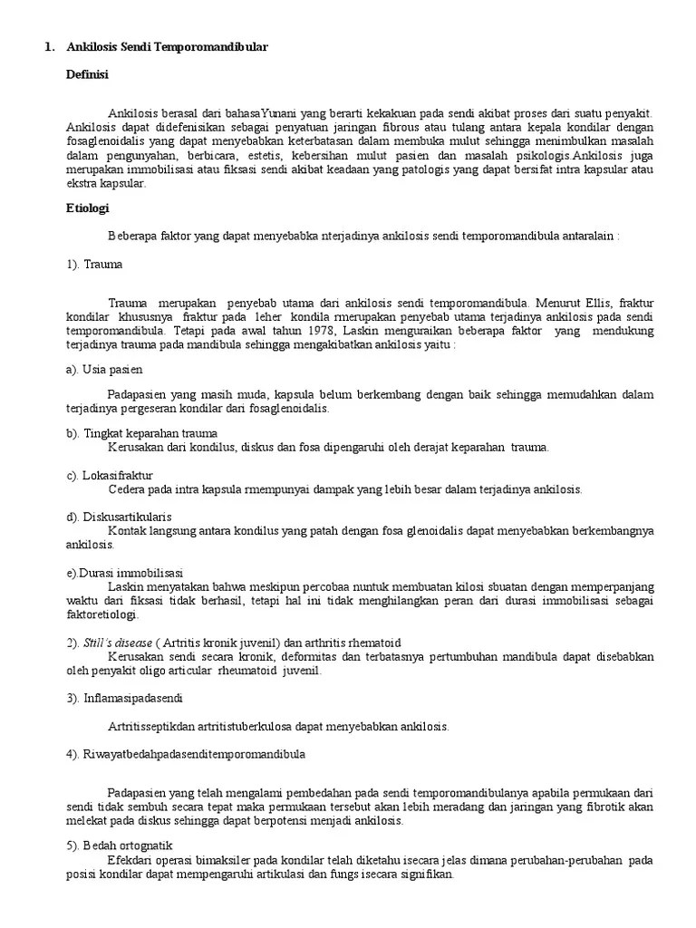 ETIOLOGI Ankilosis Sendi Temporomandibular | PDF