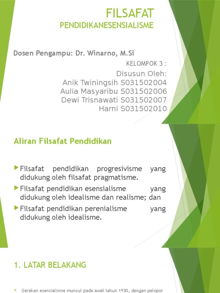 Filsafat Pendidikan Esensialisme | PDF