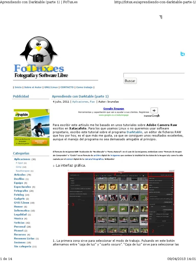 001 Darktable GuiaRapida PDF Formato de imagen sin procesar Visión