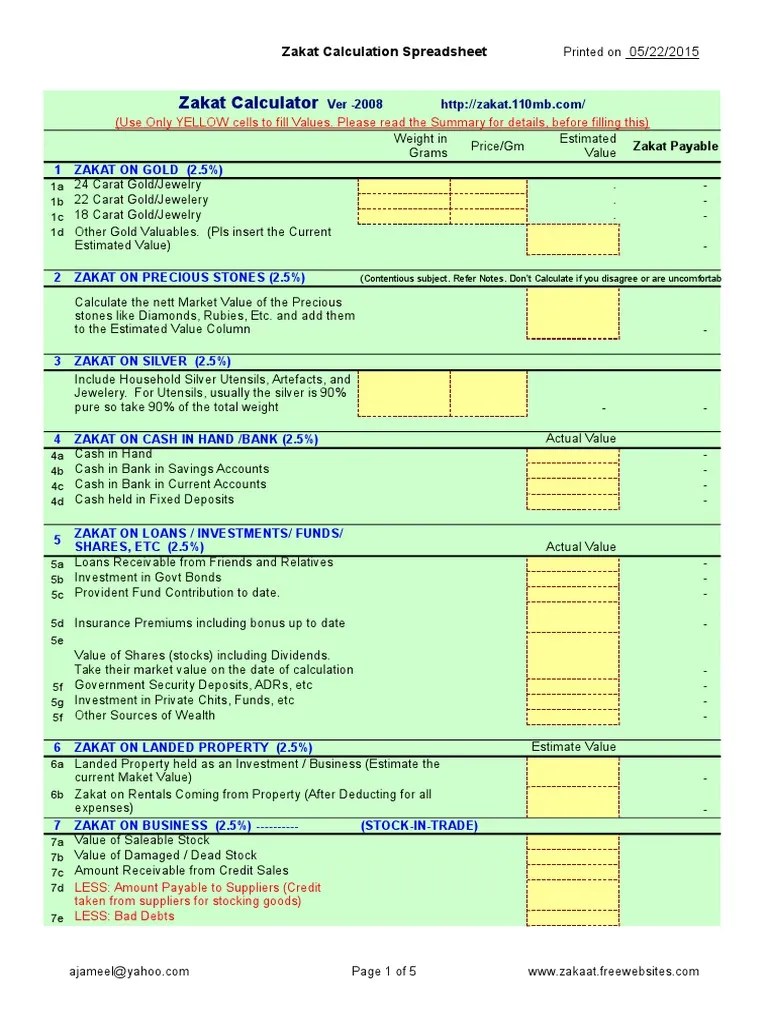 Zakat Calculator in Excel Stocks Profit (Accounting)