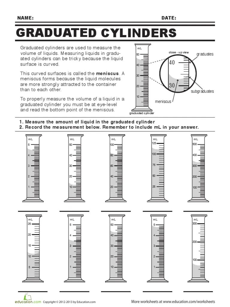 Graduated Cylinder Worksheet