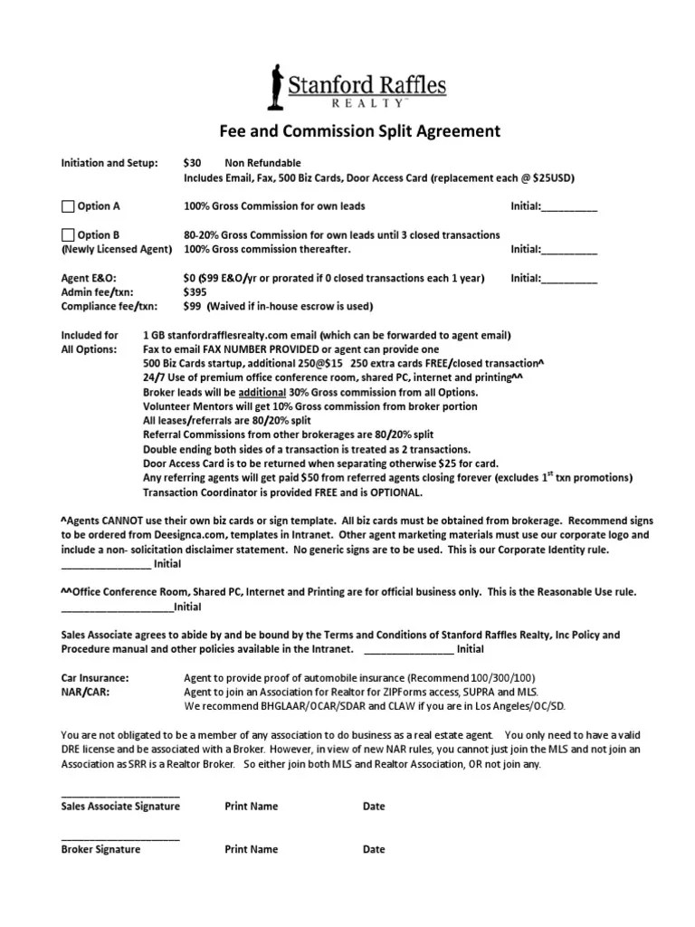 Real Estate Commission Split Agreement Template