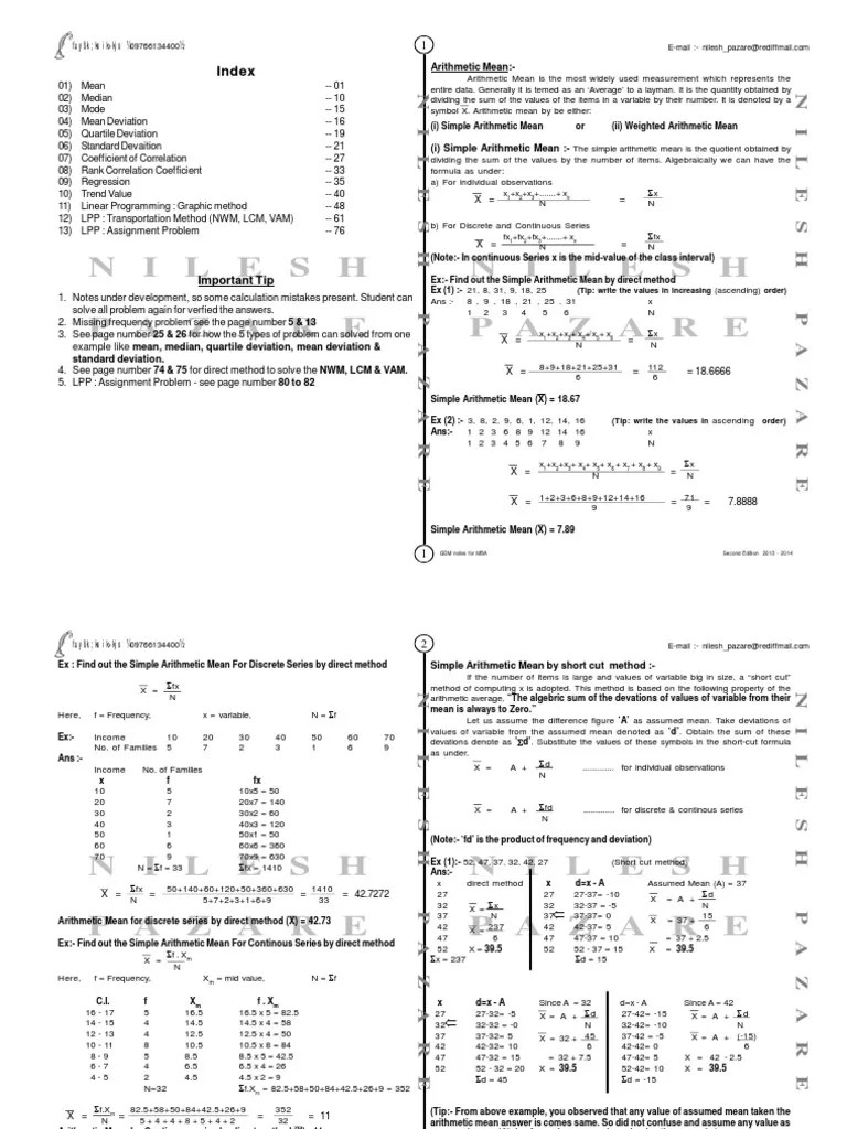Quantitative Techniques PDF Mode (Statistics) Arithmetic Mean