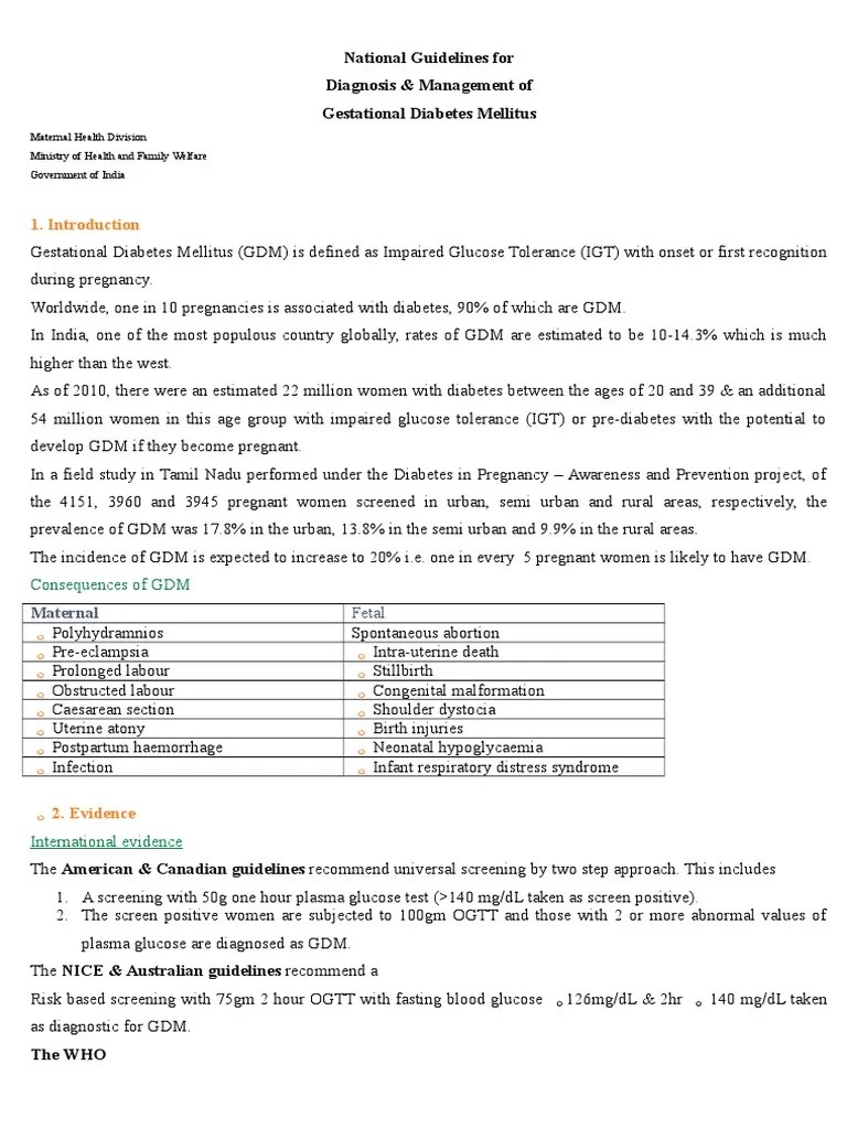National Guidelines for GDM Hypoglycemia Gestational Diabetes