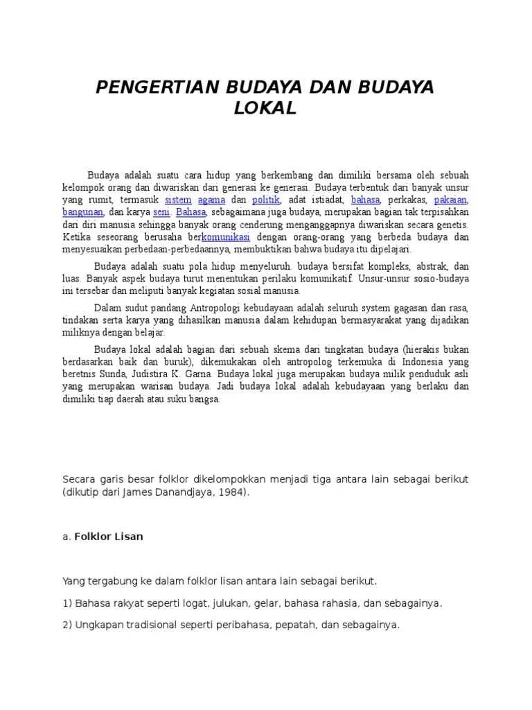 Pengertian Budaya Dan Budaya Lokal | PDF