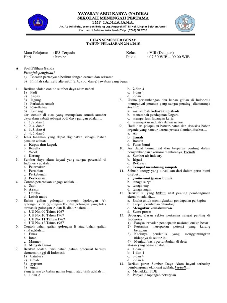 Soal Ips Kelas Viii Sem 2 (k13) | PDF