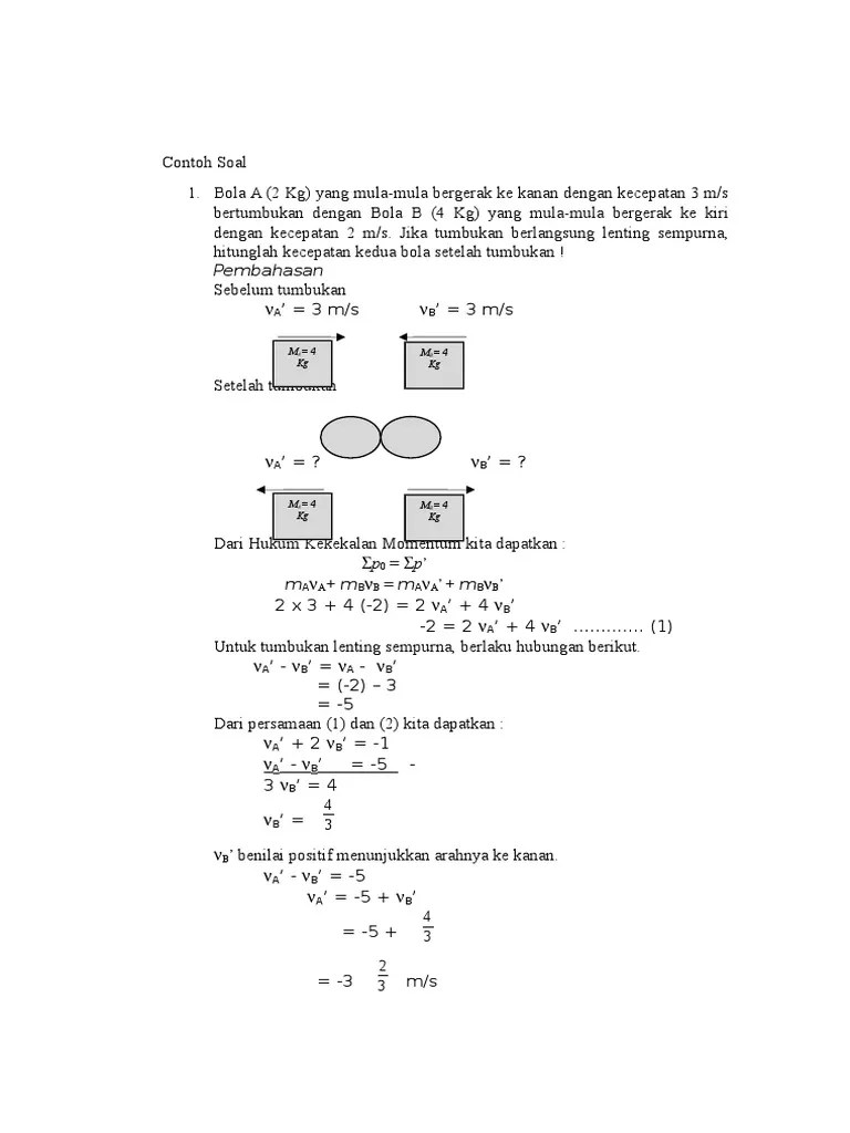 Contoh Soal Tumbukan Lenting Sempurna Beserta Gambar Dan Pembahasannya
