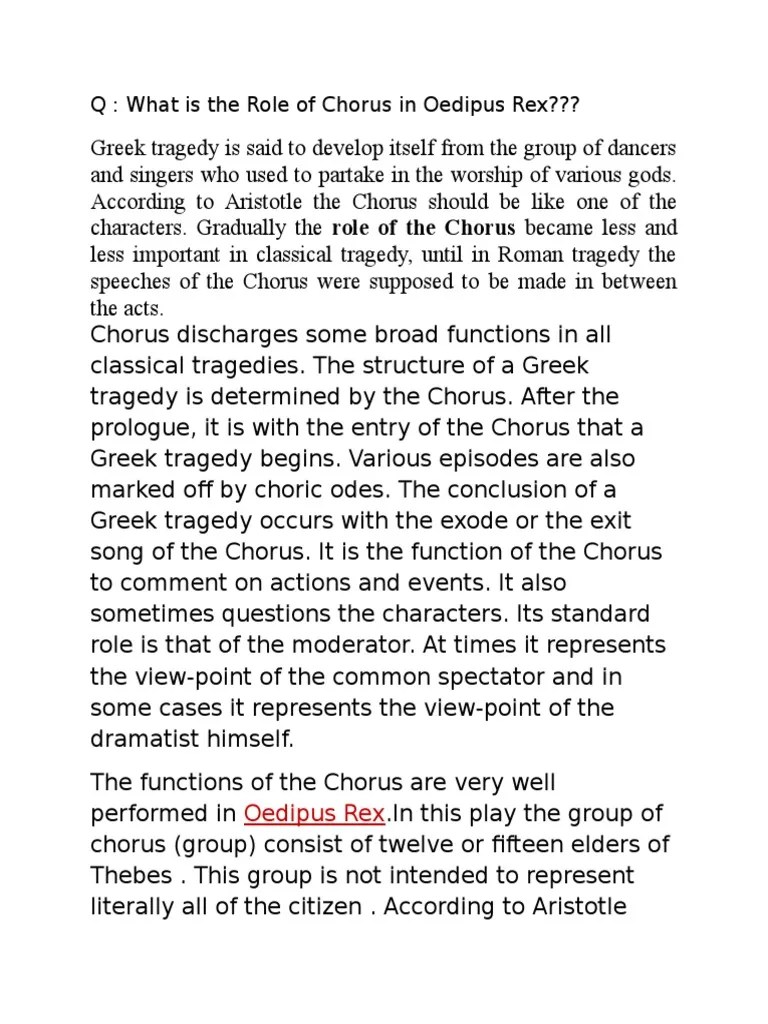 What Is The Role of Chorus in Oedipus Rex PDF Oedipus Greek Tragedy