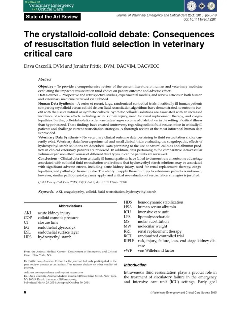 The crystalloidcolloid debate Consequences of resuscitation fluid