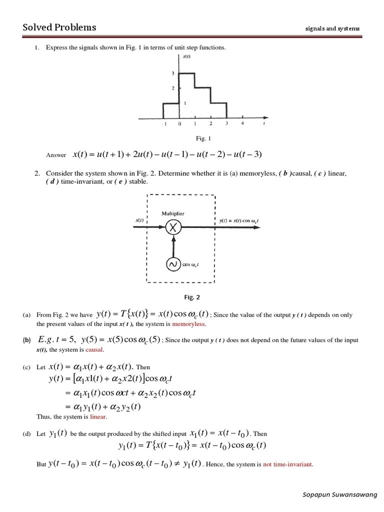Signals & Systems (Solved Problems) | PDF | Systems Theory
