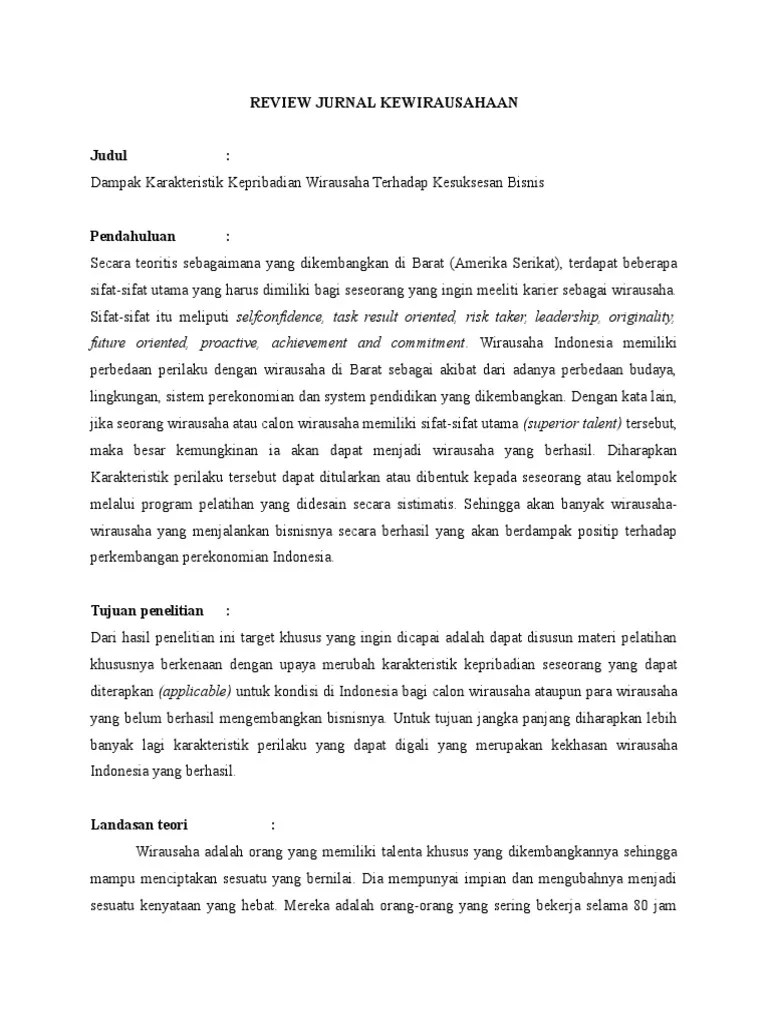 Review Jurnal Kewirausahaan PDF