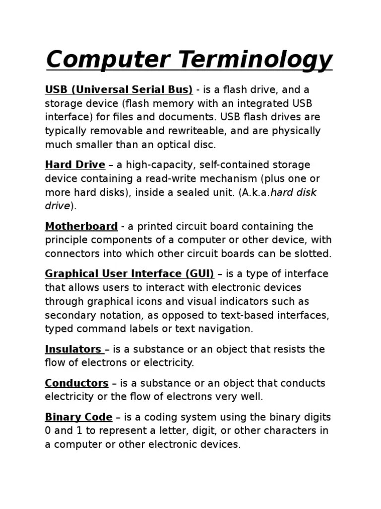 computer terminology Computer Data Storage Graphical User Interfaces