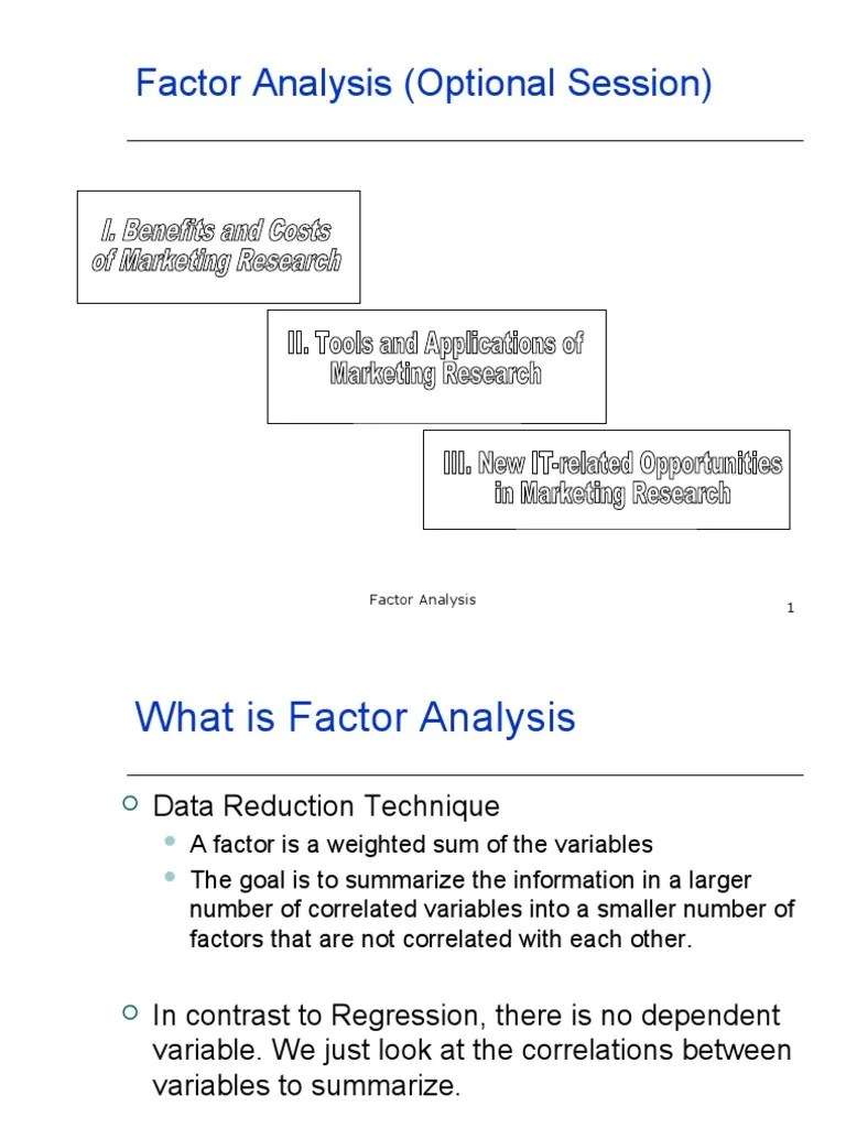 Factor Analysis Factor Analysis Principal Component Analysis