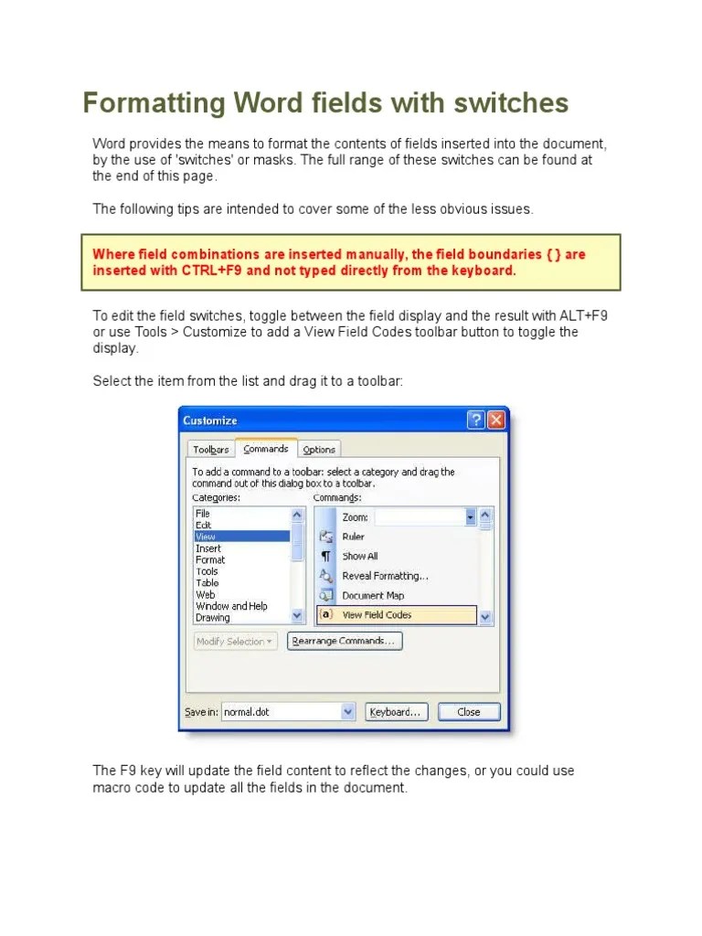 Mail Merge Formatting Word Fields With Switches Microsoft Excel