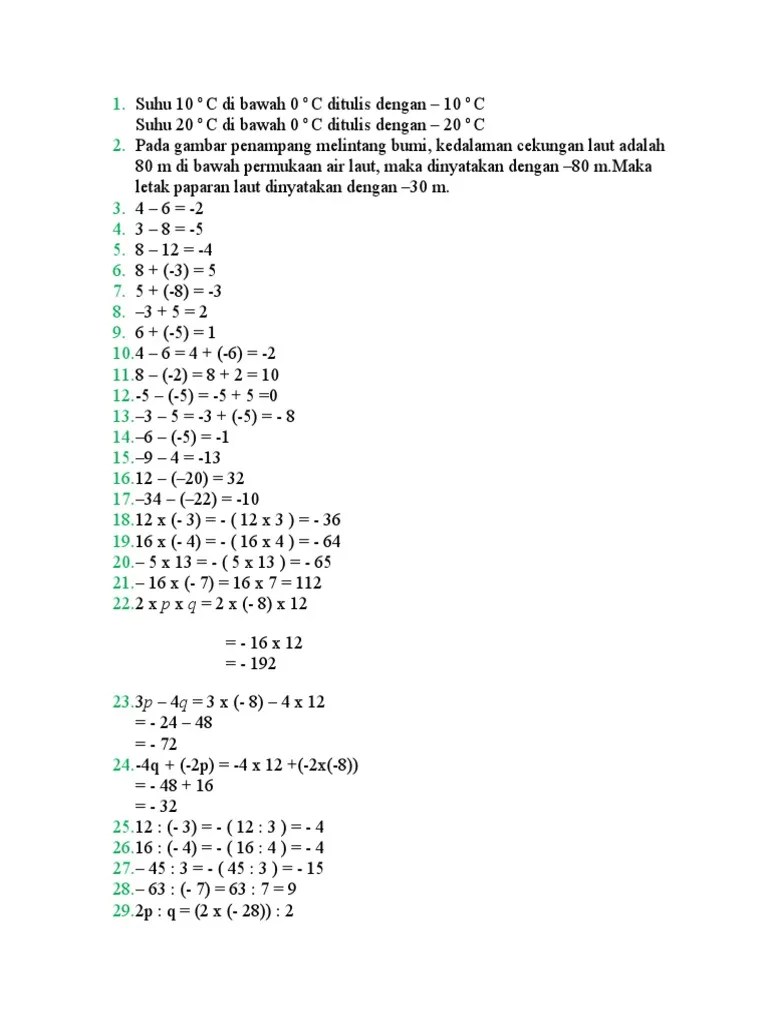 Jawaban (Contoh Soal, Bilangan Bulat) | PDF