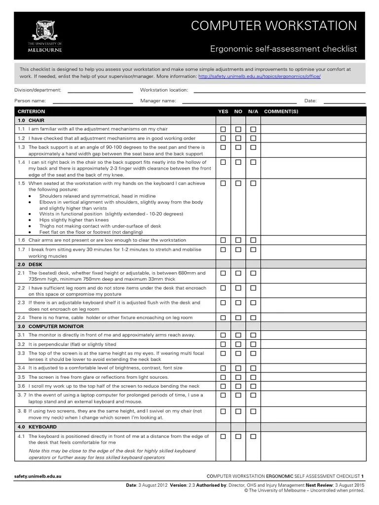 Computer Workstation Ergonomic Self Assessment Chair Computer Keyboard