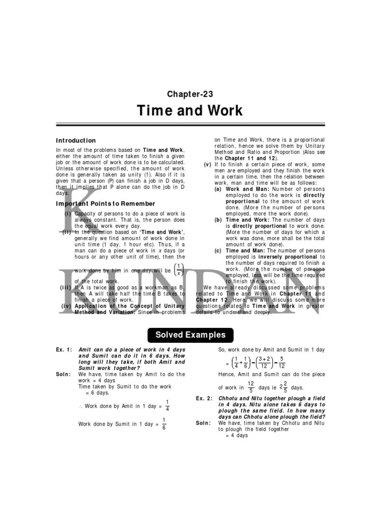 Time and Work PDF Algebra Mathematical Objects