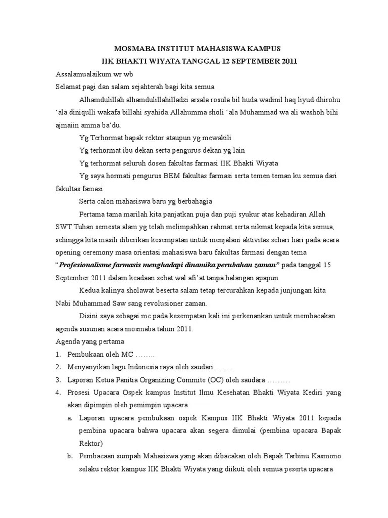 Susunan Acara Pembukaan Ospek Mahasiswa Kampus | PDF