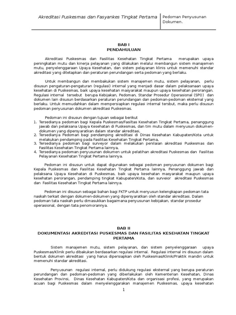 Pedoman Penyusunan Dokumen Akreditasi Puskesmas 1 PDF
