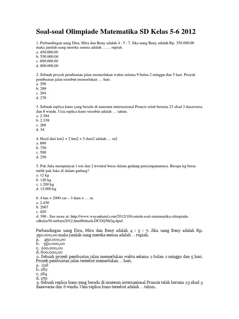 Soal Olimpiade Matematika SD Penyisihan | PDF