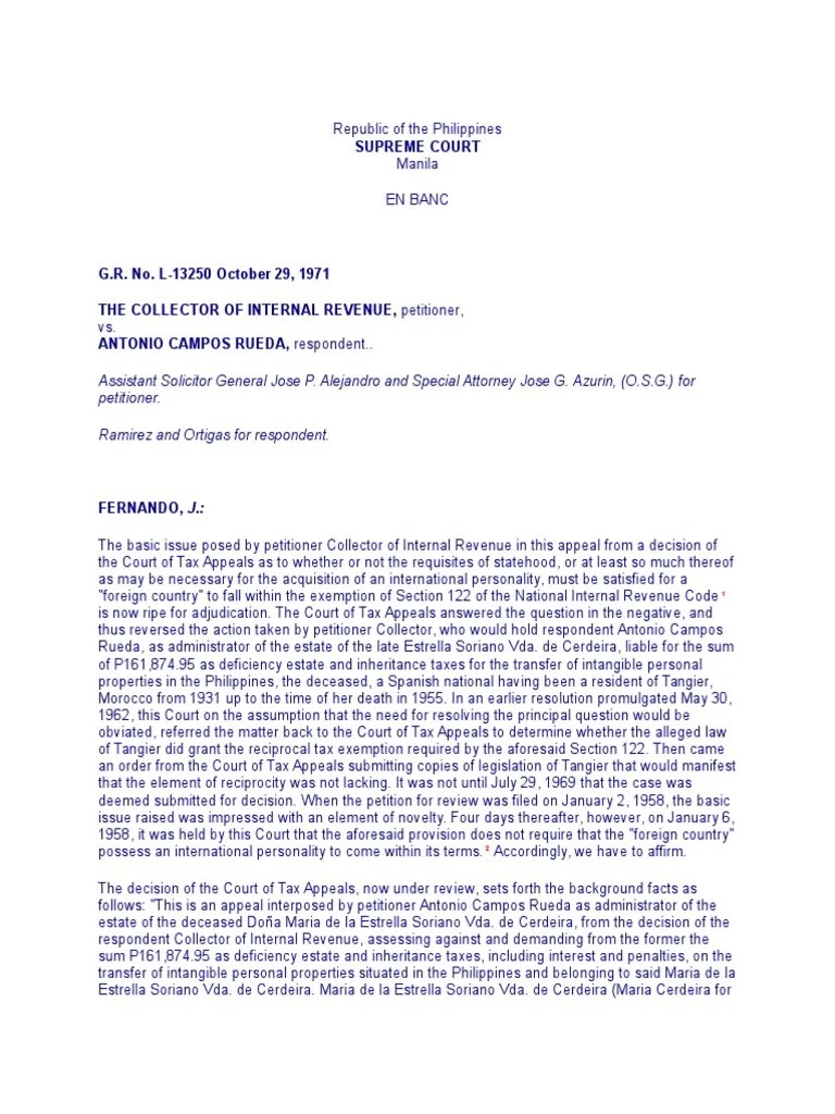 CIR v Campos Rueda Estate Tax In The United States Property