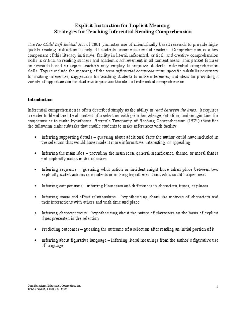 Inferential Reading Comprehension Reading (Process)