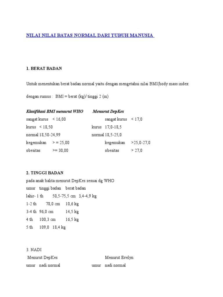 Nilai Nilai Batas Normal Dari Tubuh Manusia | PDF