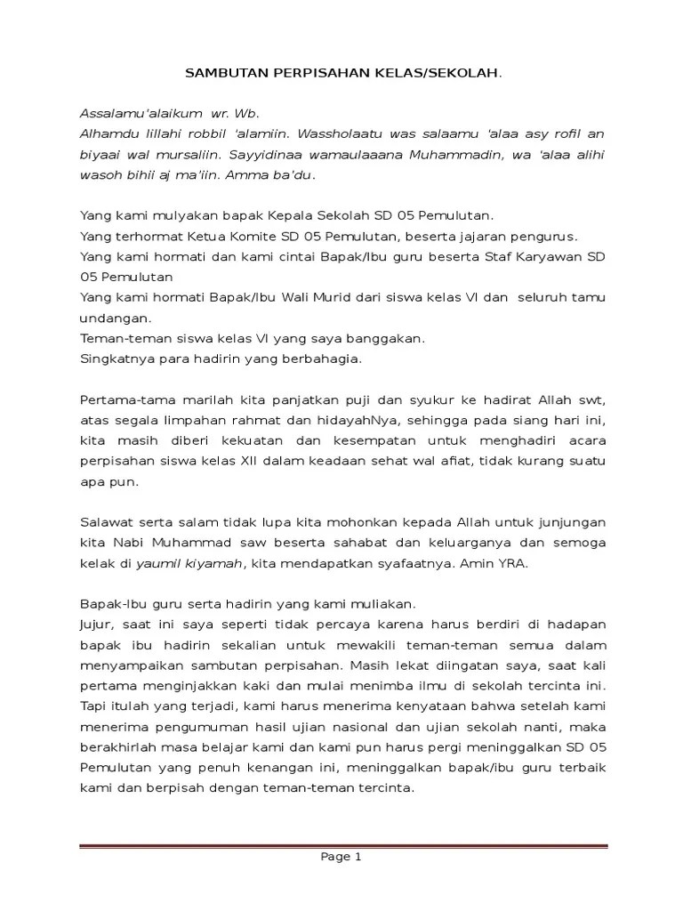 Contoh Pidato Sambutan Wali Murid Pada Acara Perpisahan Sekolah - Temukan  Contoh