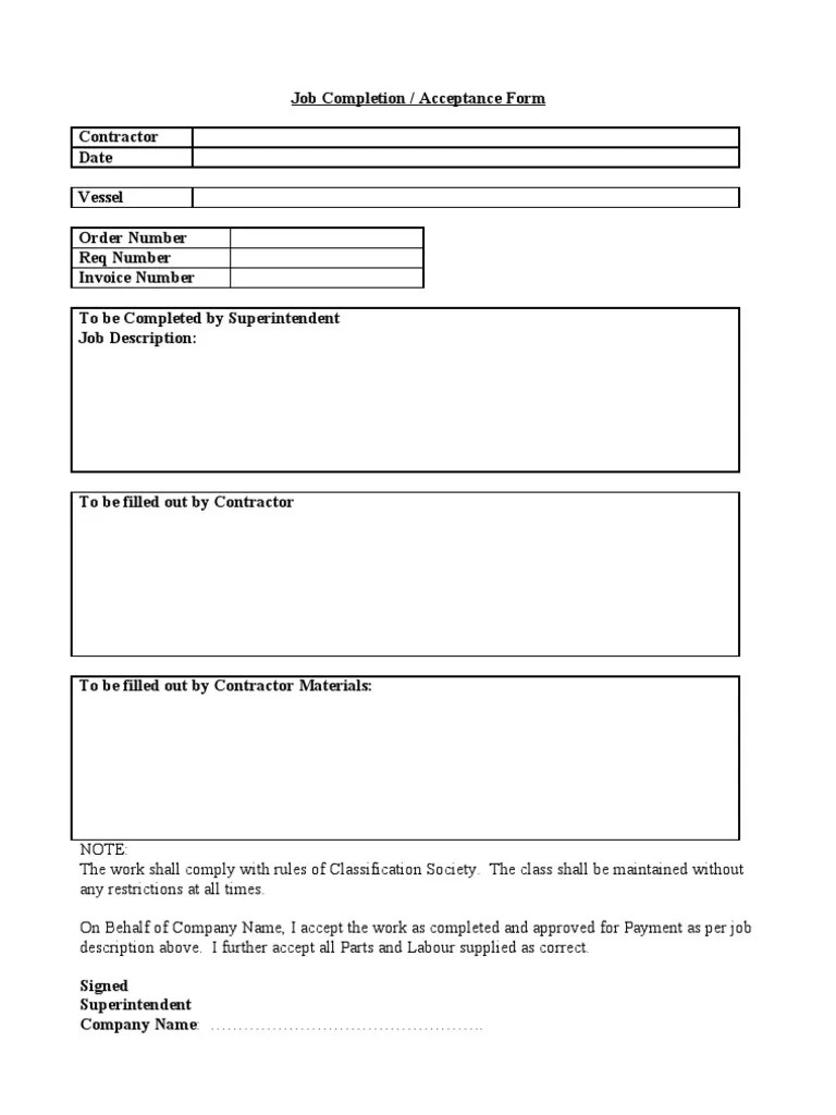 Job Completion Temp PDF Government Business