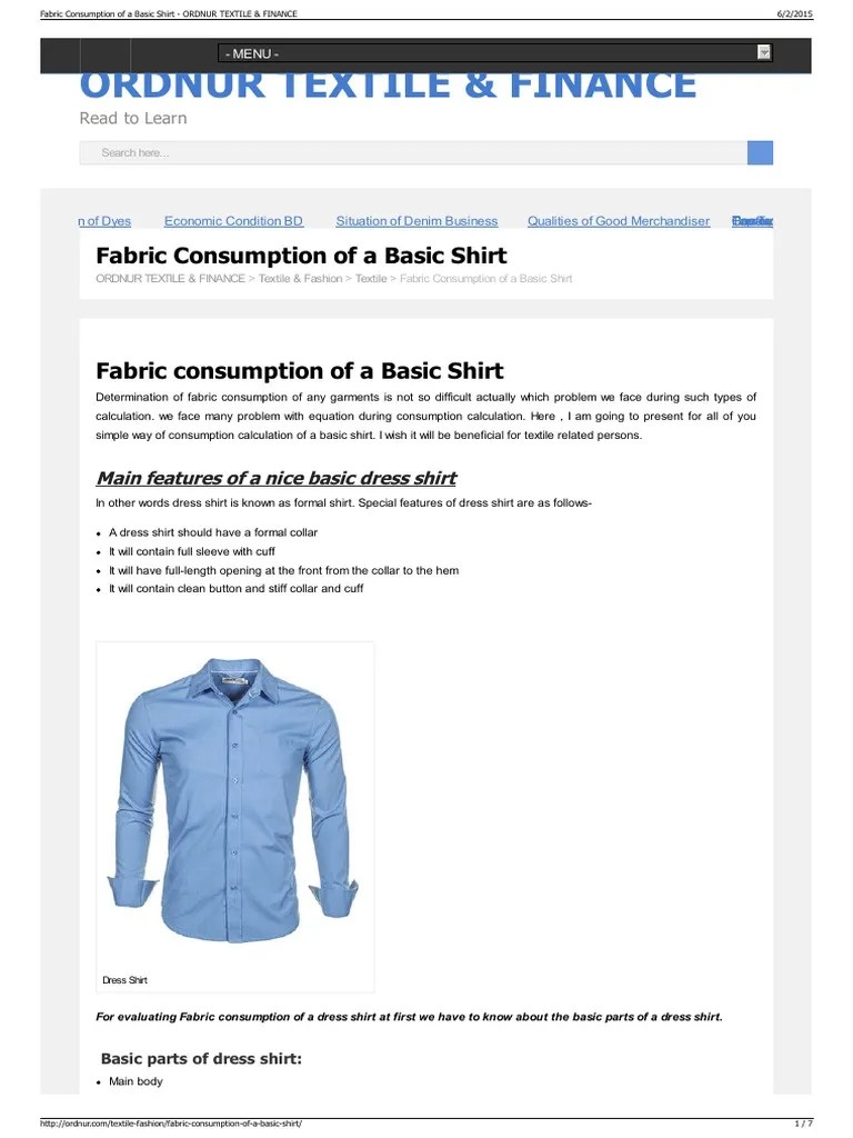 Fabric Consumption of a Basic Shirt Shirt Textiles
