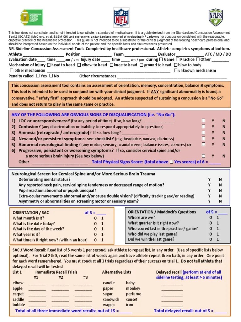 NFL Concussion Assessment Tool Concussion Nervous System Free 30