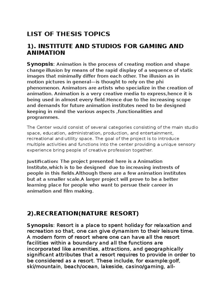 List of Thesis Topics For Architecture Animation Resort