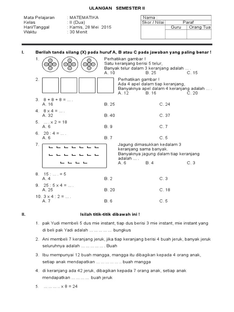 Soal Uts Matematika Ktsp Kelas 2 Sd Genap
