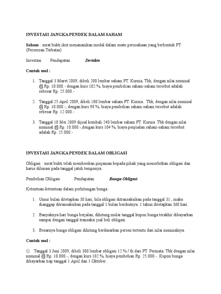 Contoh Soal Dan Jawaban Investasi Jangka Panjang Obligasi - Kumpulan Contoh Surat Dan Soal Terlengkap