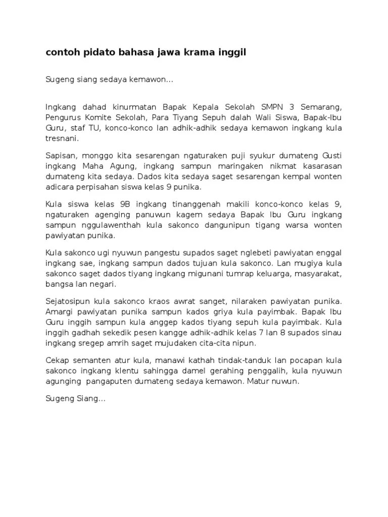 Contoh Struktur Pidato Bahasa Jawa Beserta Contohnya