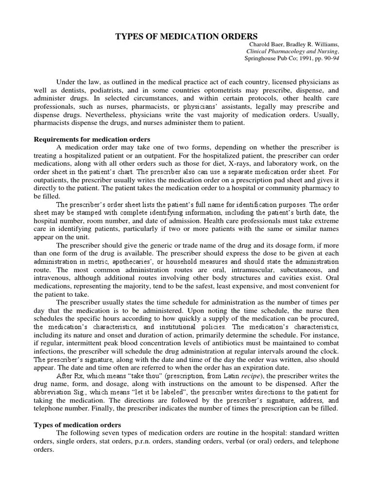 Types of Medication Orders Medical Prescription Pharmacist