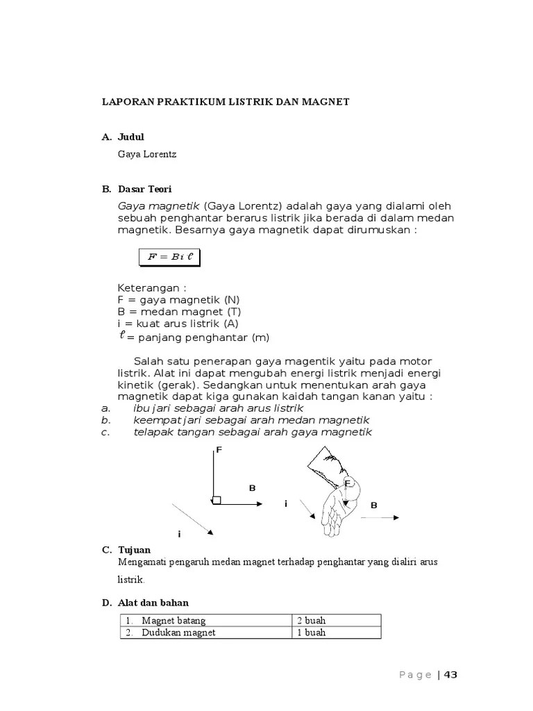 Laporan Praktik Gaya Lorentz - Diklat Uny 2013 | PDF