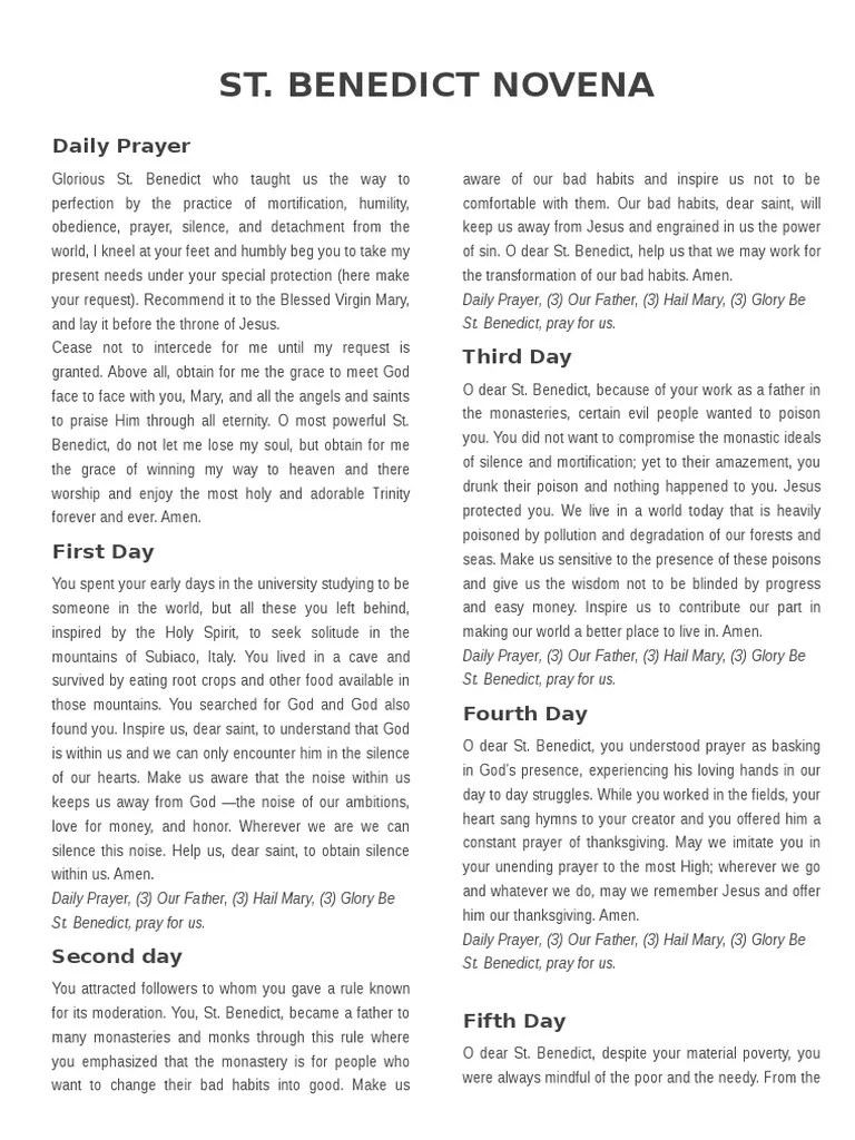 St. Benedict Novena PDF Lord's Prayer Prayer