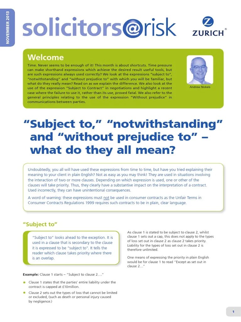 Subject to,” “notwithstanding” and “without prejudice to” what do they all mean? Settlement