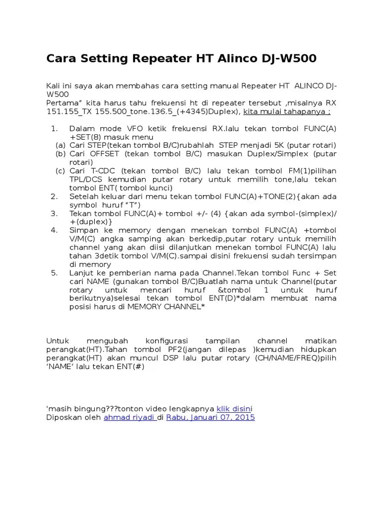 Cara Setting Repeater HT Alinco DJ 500 | PDF