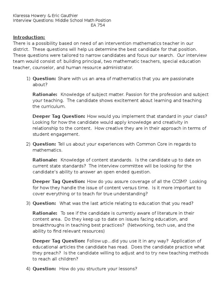 interview questions ea 754 Special Education Teachers