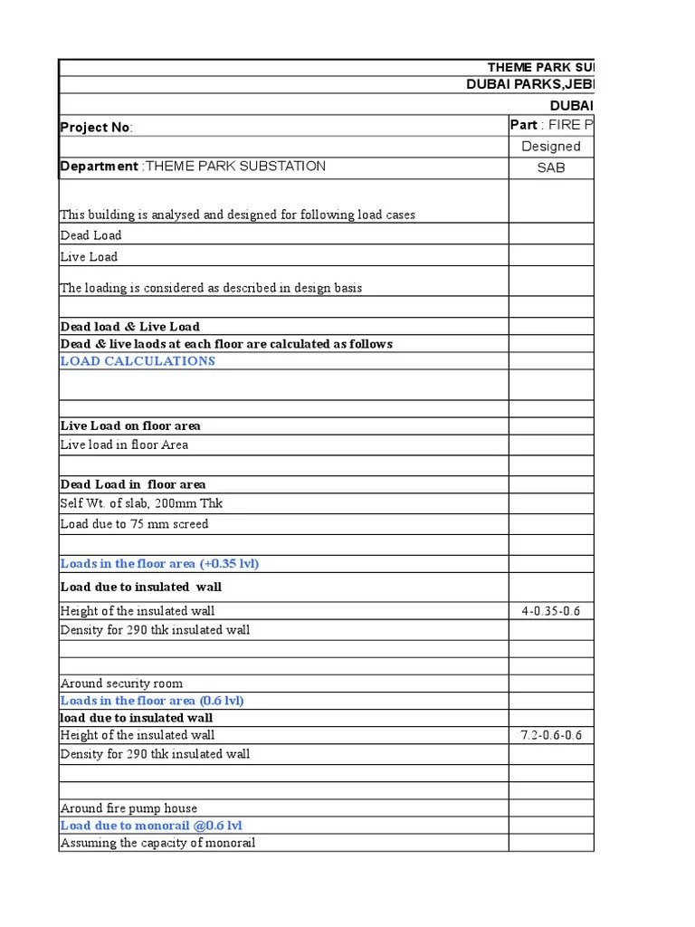 Load Calculations For Fire Pump Room