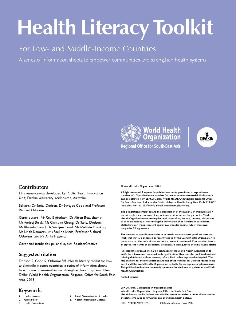 Health Literacy Toolkit WHO 2015 Millennium Development Goals