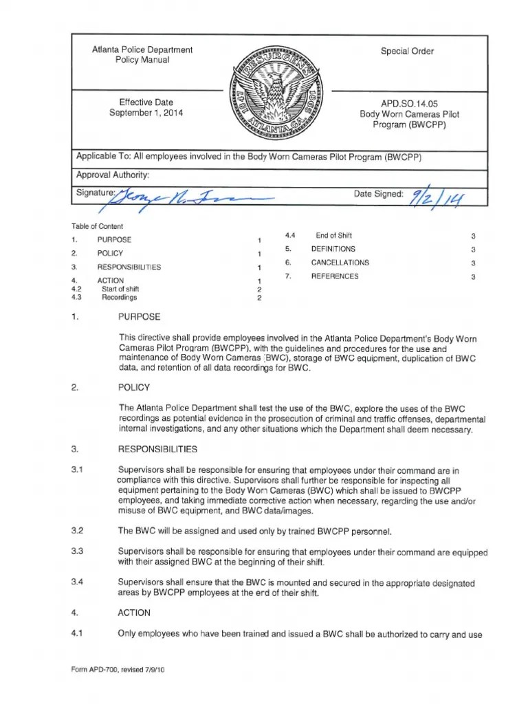 Atlanta Police Body Camera Procedure Law Enforcement Crime