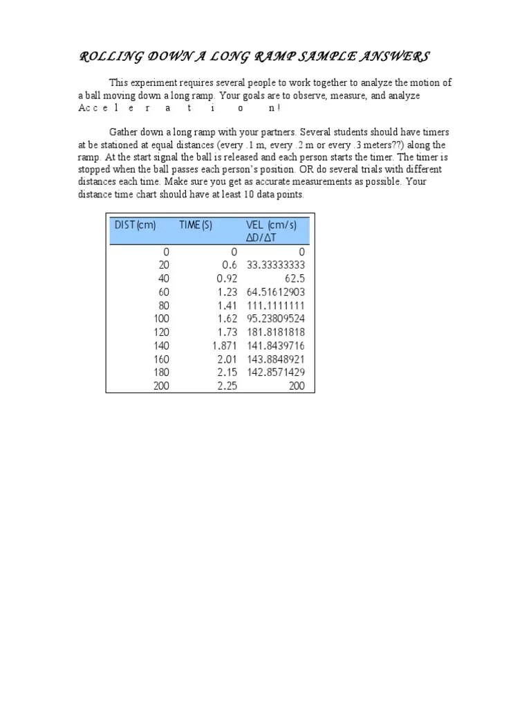 Answer Ramp Lab Speed Acceleration