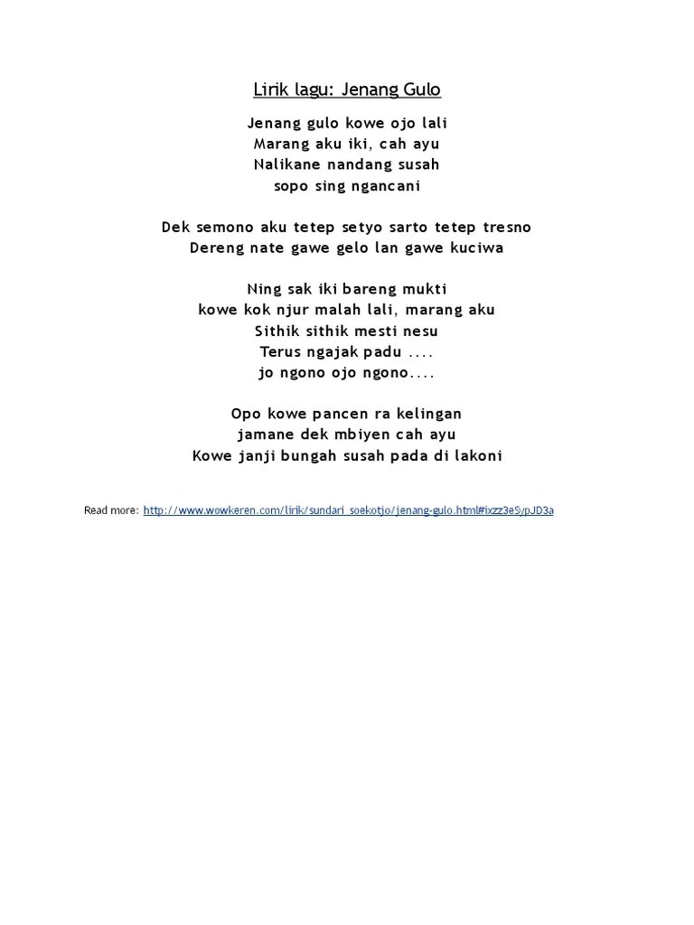 Lirik Lagu Jenang Gula | PDF