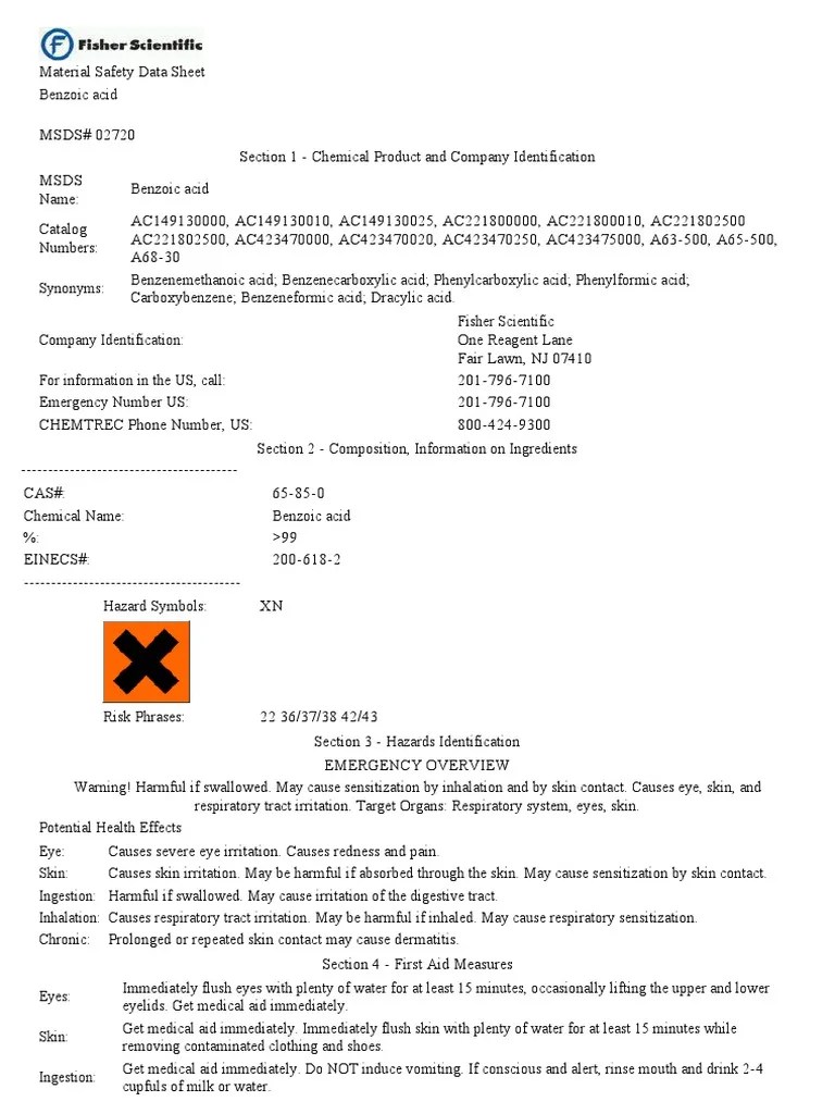 Benzoic Acid Safety Data Sheet PDF Personal Protective Equipment