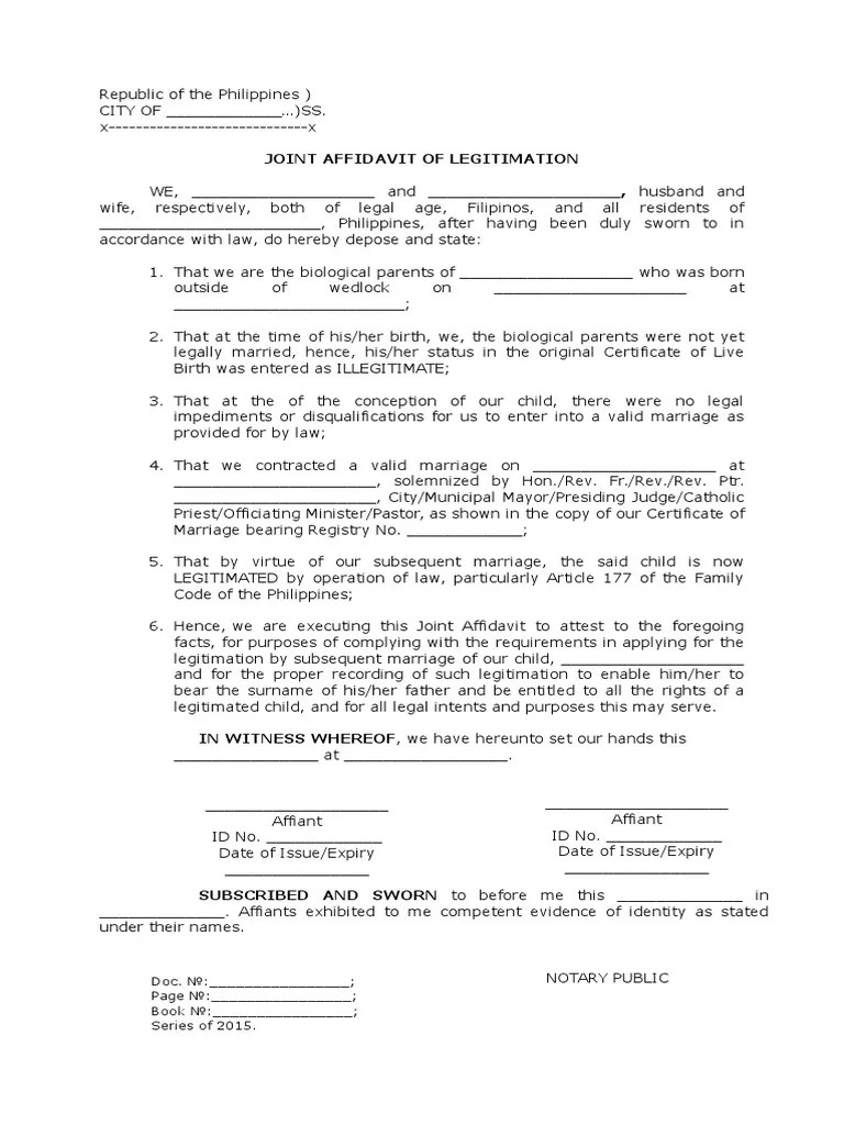 Sample Joint Affidavit of Legitimation